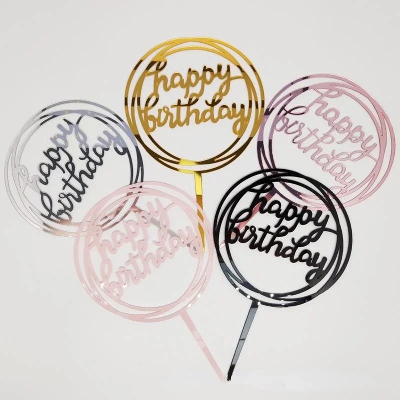 5 pcs Gold Acrylic Cake Topper 5pcs Happy Birthday Cake Topper Cake Decoration Supplies for Birthday Decorations