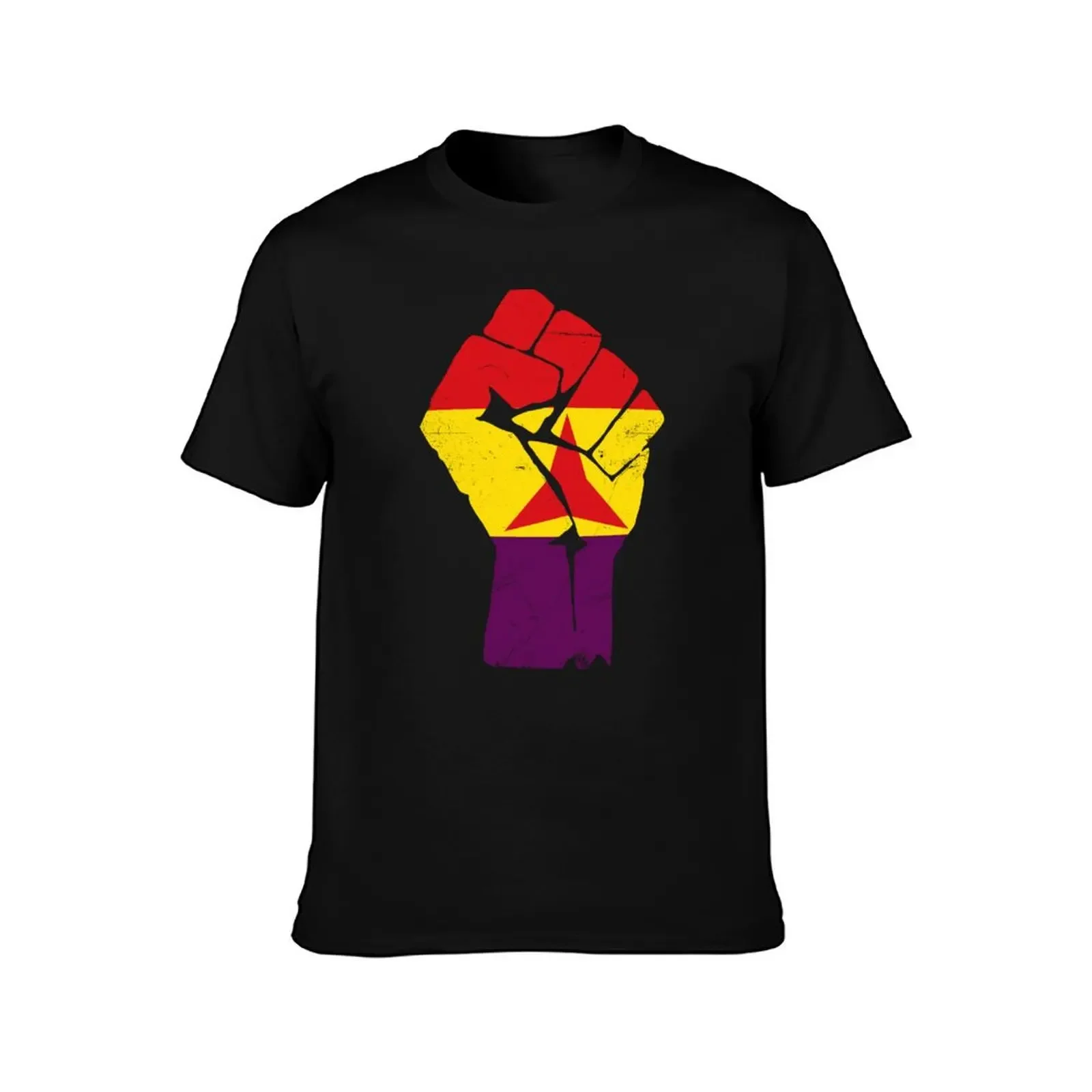 new printed T-shirt 2025 new model Brigades Distred Second Spanish Republ Flag on Fist T-Shirt man clothes out shirts for men