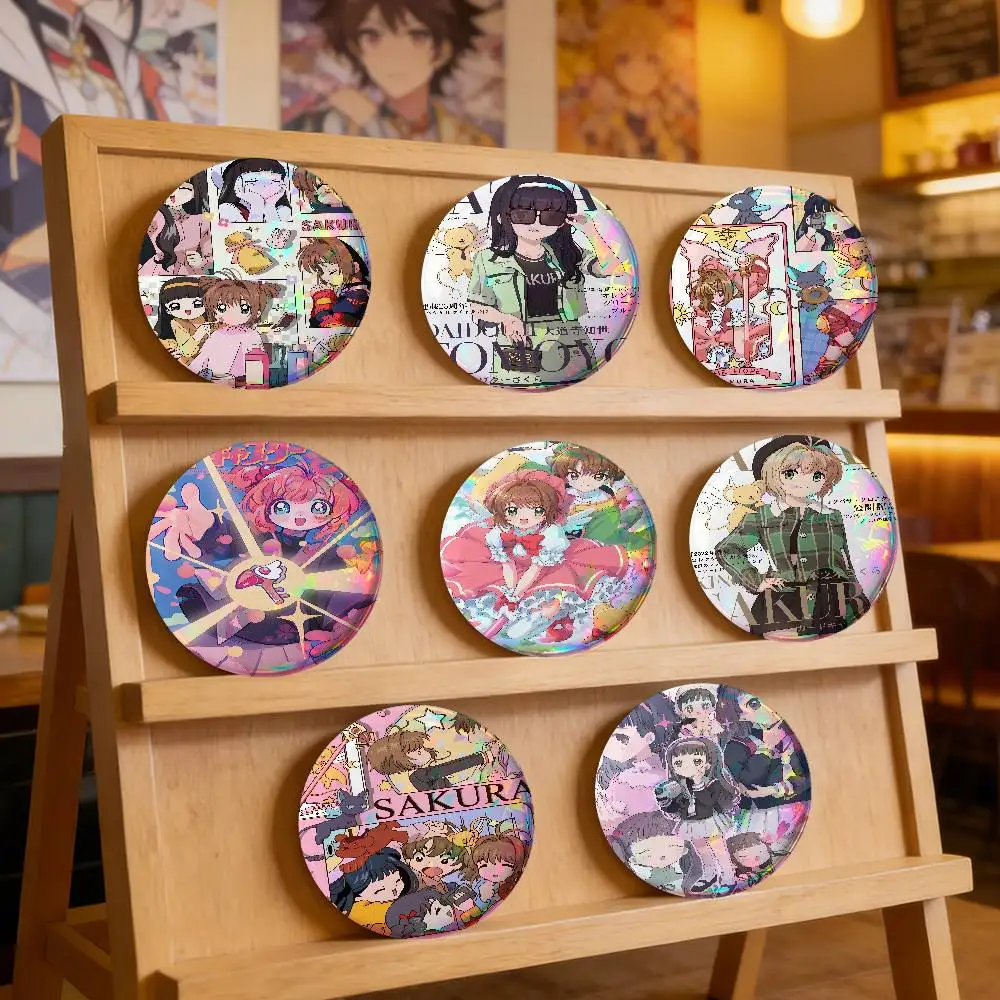 C-Cardcaptor Sakura For Badge Personalized Custom Laser Reflective Badge Hologram Metal Enamel Pin Brooch Souvenir Gift