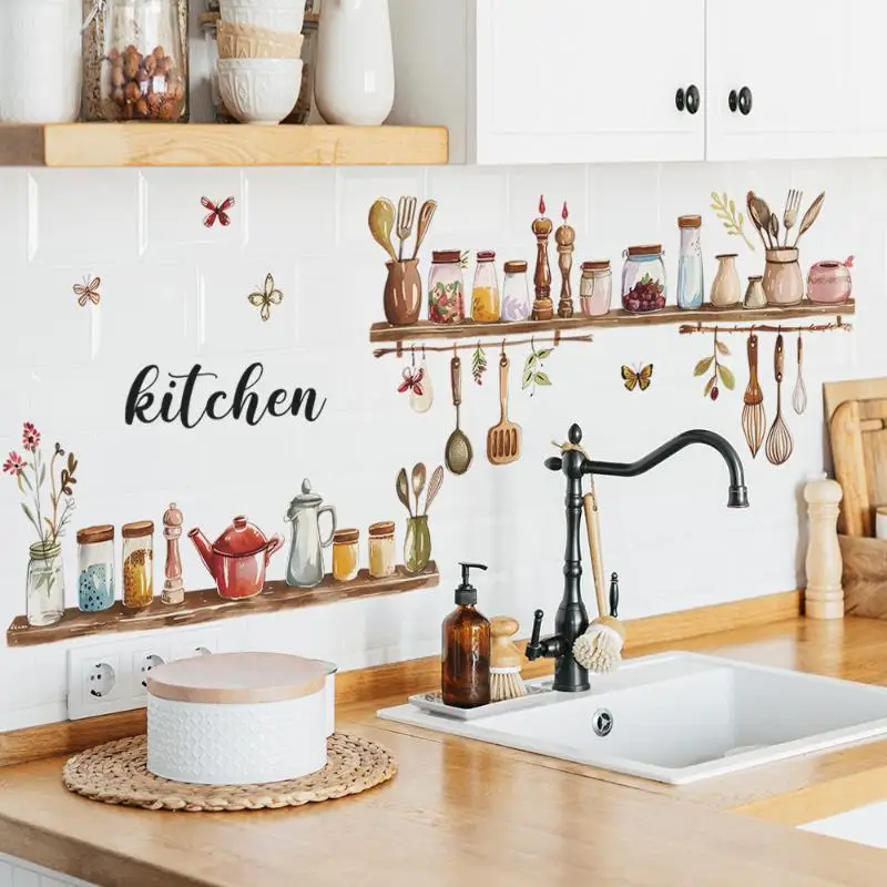 1PC PVC Painted Kitchenware Jar Wall Sticker Decal 40x60cm Removable Self-Adhesive For Kitchen Dining Room Home Decor