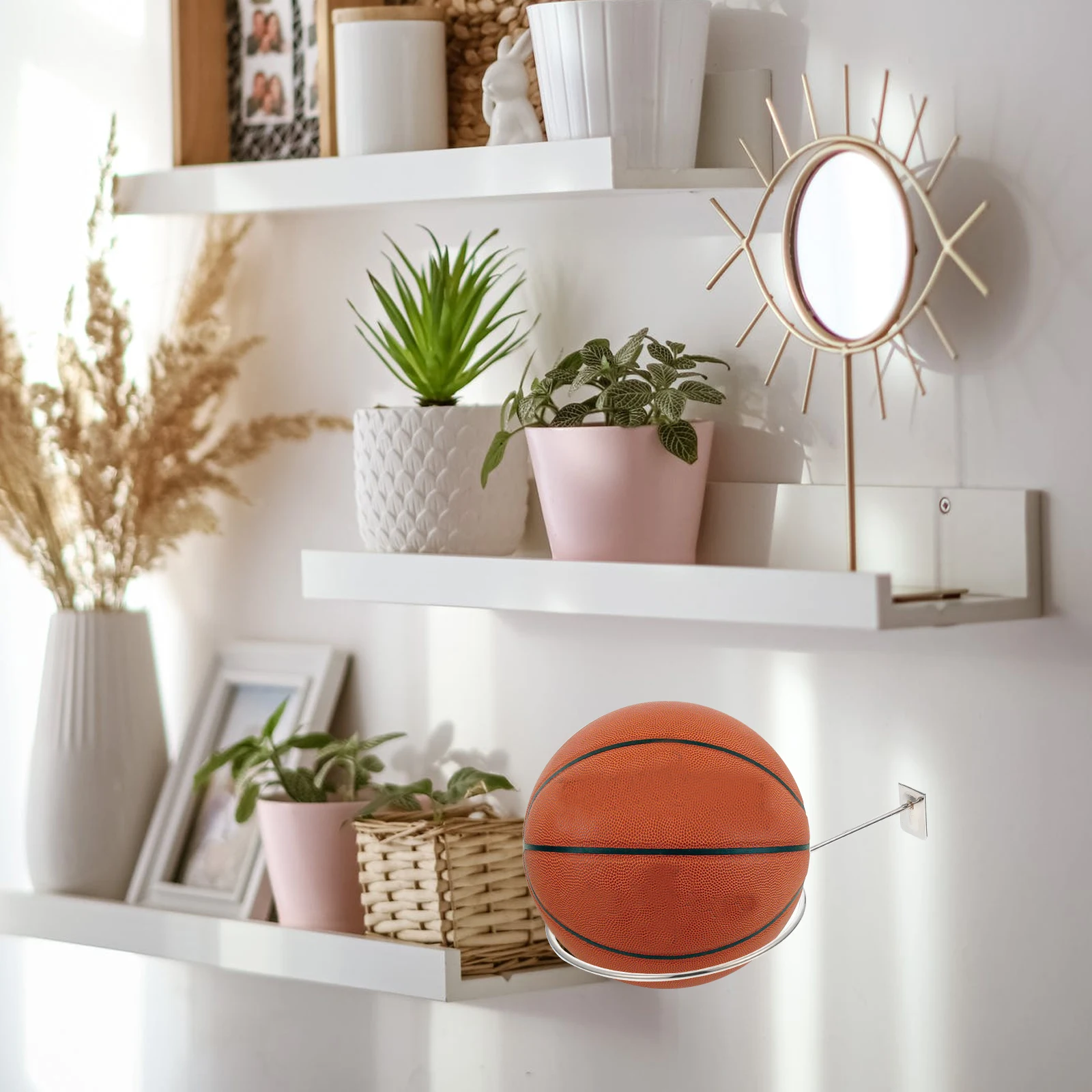 

3pcs Basketball Stand Iron Material Basketball Holder Mounted Sports Rack For Exhibition Supermarket Display Fitness