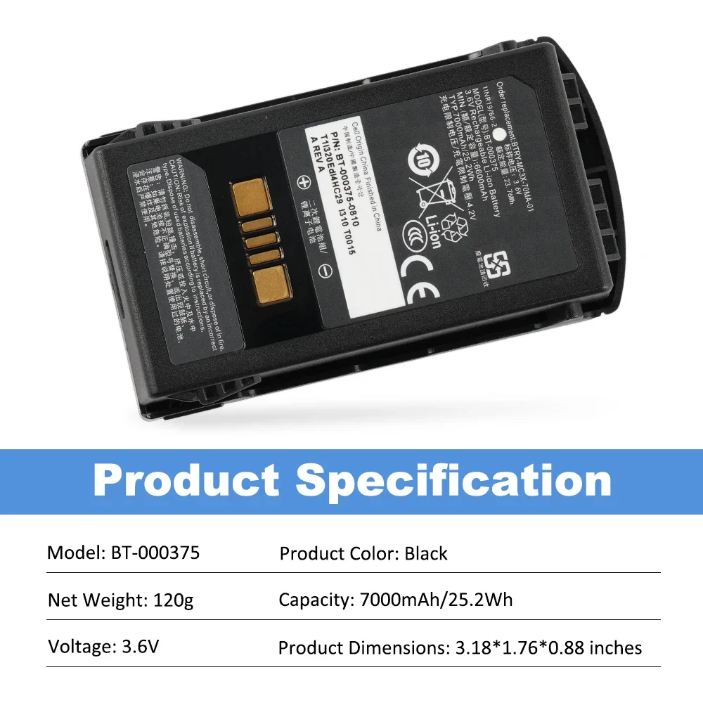 ETESBAY BT-000375 Rechargeable Li-ion Battery For Zebra MC33 MC330 MC330AX MC3300 MC3300X 3.6V 7000mAh