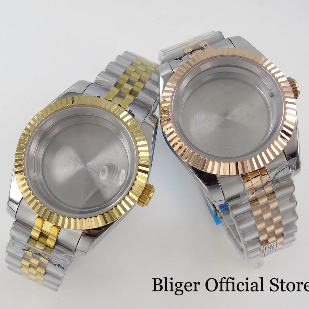 36MM/39MM Two Tone Rose Gold Coated 10ATM Watch Case Fluted Bezel fit NH35A NH36A NH34 PT5000 Jubilee Bracelet Sapphire Glass