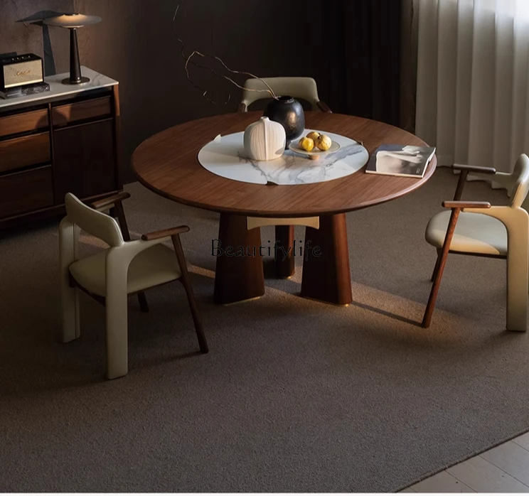 

Solid wood large round table household North American black walnut rotating disc table