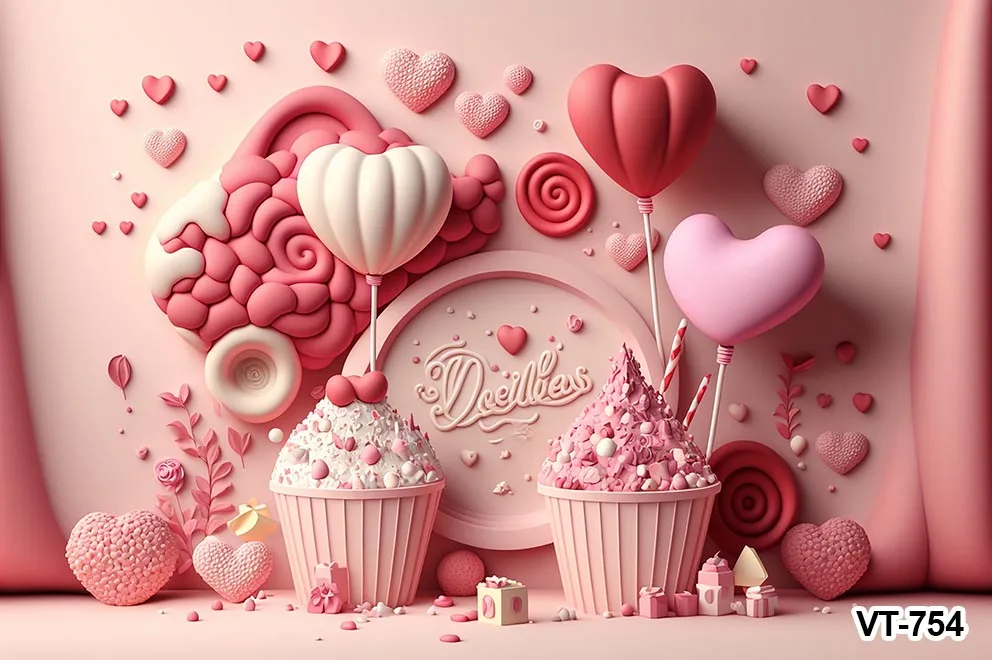 Photograph Pink White Wall Love Valentine Day Backgrounds Ice Cream Floral Balloons Flowers Bow Backdrops Banner Wedding Poster