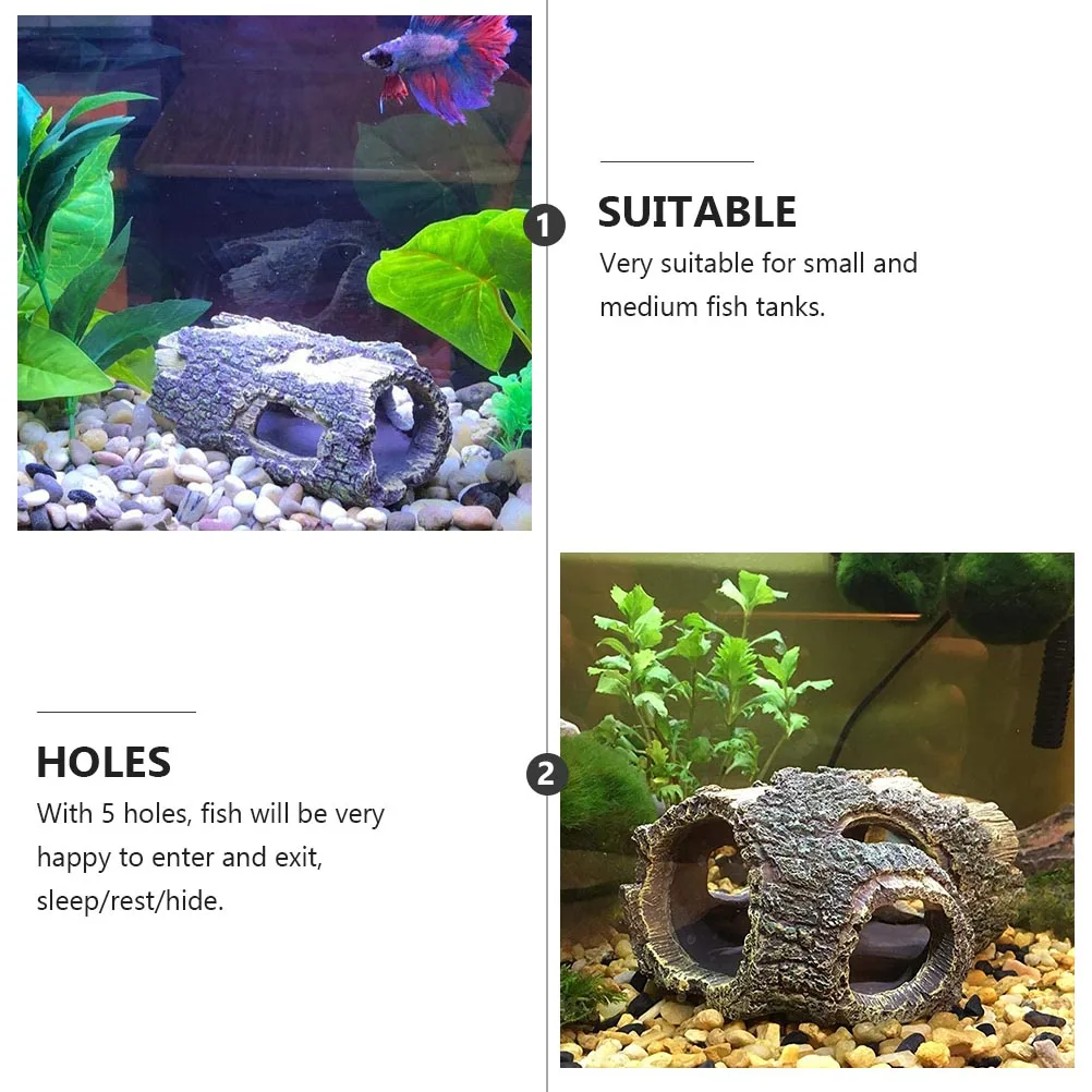 

Simulated Tree Trunk Hollow nament Resin Fish Tank Decor Aquarium L scape Reptile Hideaway Small Hole Fresh Salt Water Stable