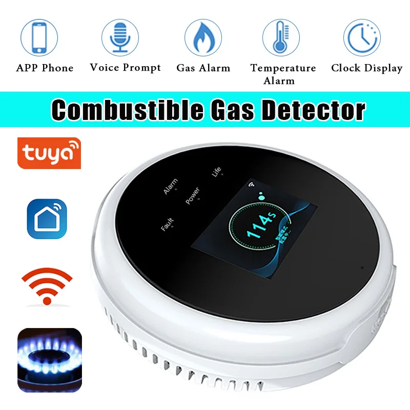 Tuya APP 2.4G Wifi Natural Gas Sensor Combustible Gas Detector Works With Smart Life Information Push For Home Alarm System
