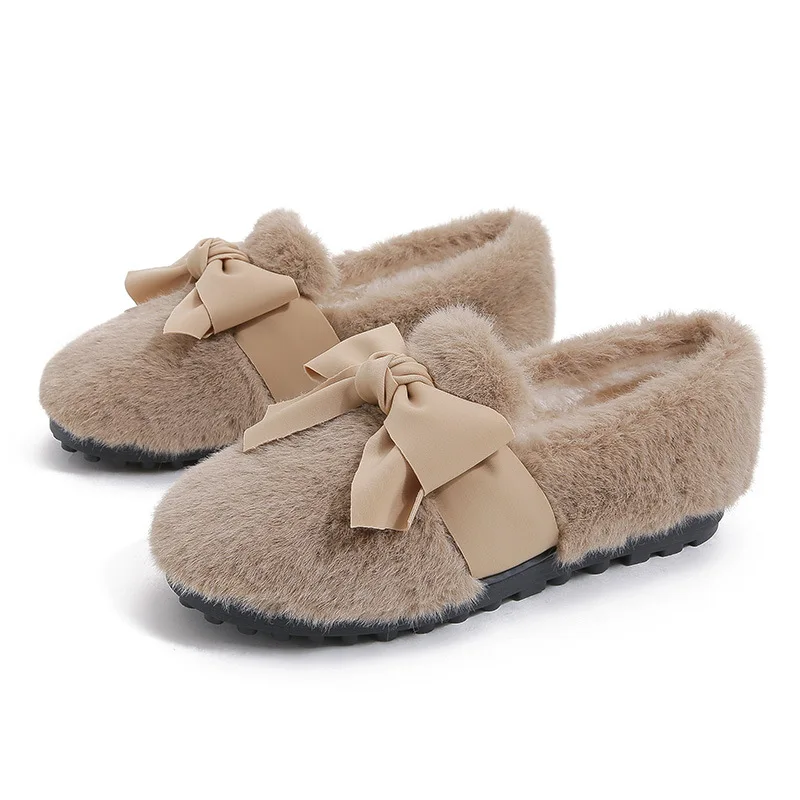 Woolen Shoes for Women to Wear Out in Autumn and Winter Thick Soled Cotton Shoes Plush Flats Bean Shoes Lazy Loafers