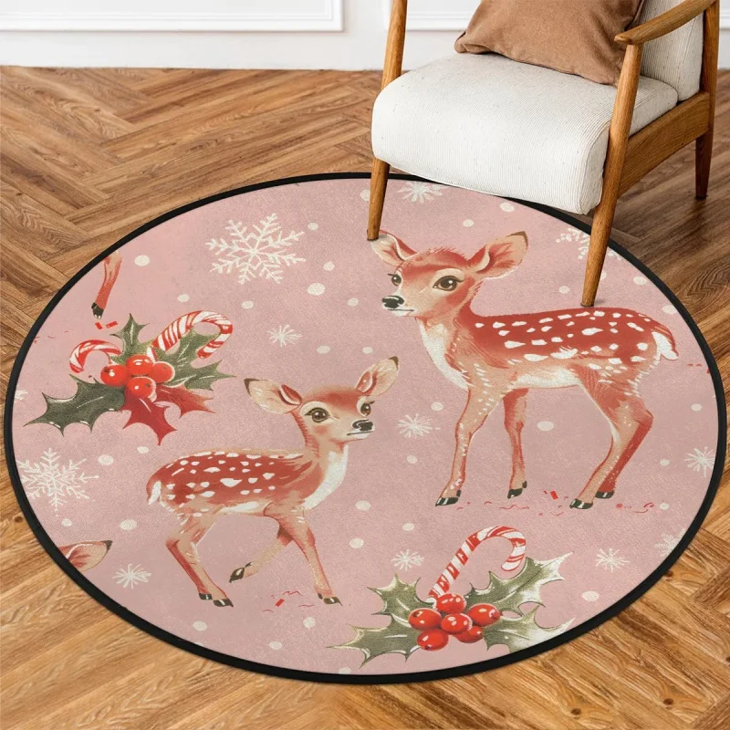 

Christmas red deer circular carpet 75X75cm anti slip bedroom kitchen entrance office living room flannel floor mat