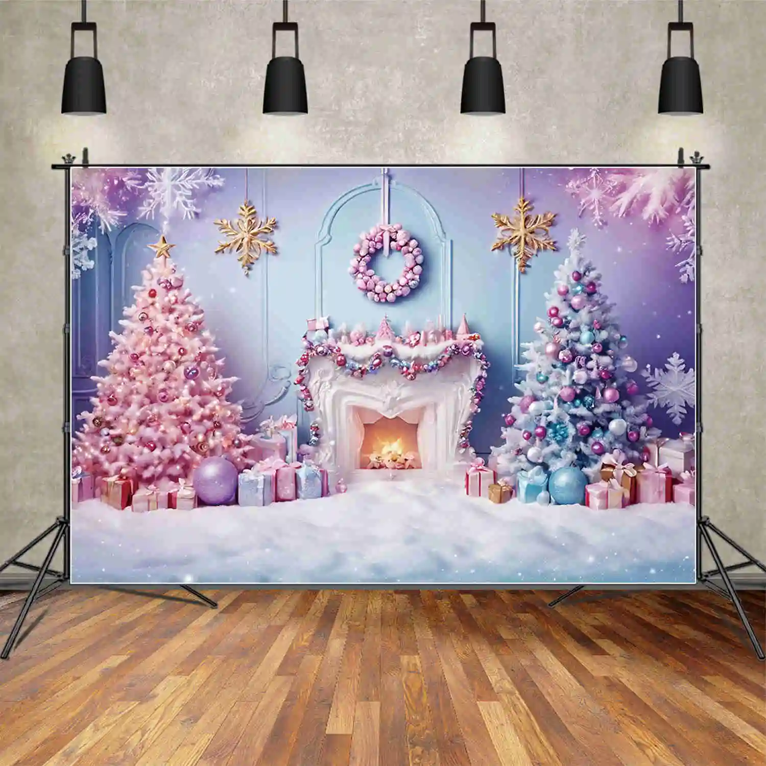 

MOON.QG Christmas Professional Christmas Tree Background Snowflake Living Room Children Frozen Backdrops Party Photography Props