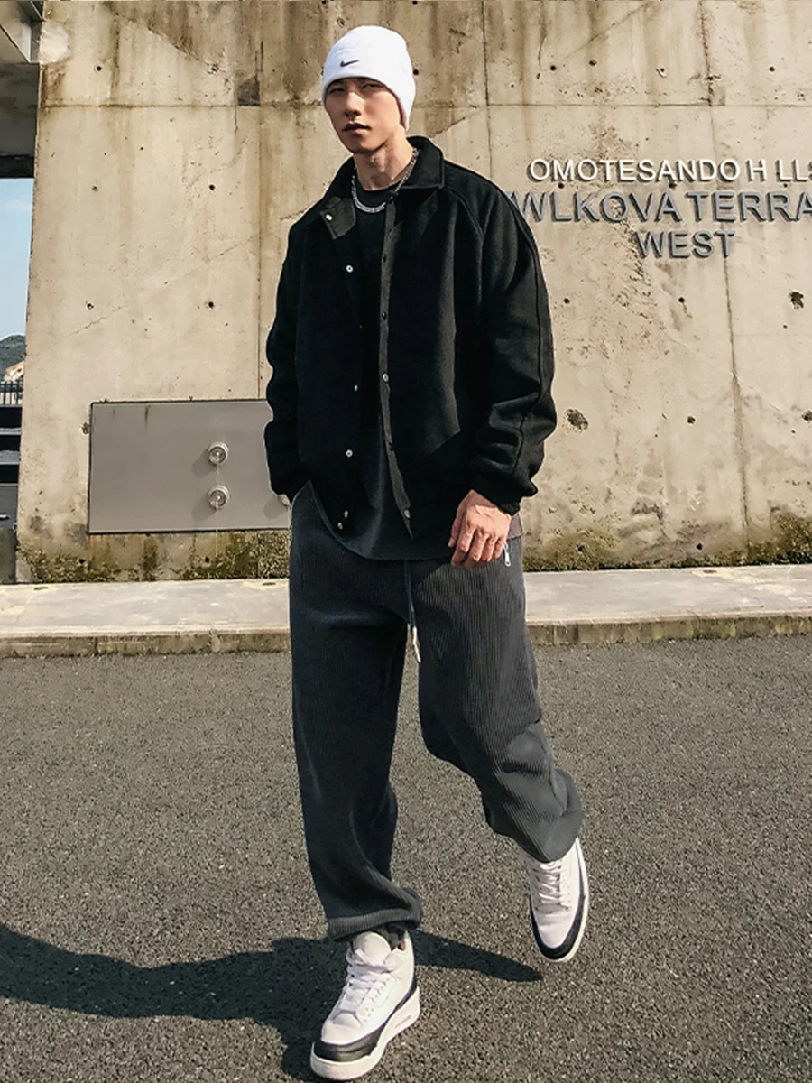 Jaket Suede Tebal Musim Gugur Musim Dingin Terbaru untuk Pria, Model Baseball Trendy Longgar Gaya Retro Amerika untuk Remaja, Lengan Panjang...