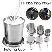 250/450ML Stainless Steel Foldable Cups ，Ideal for Outdoor Travel, Camping, On-the-Go，Portable, Creative Design with Keychain