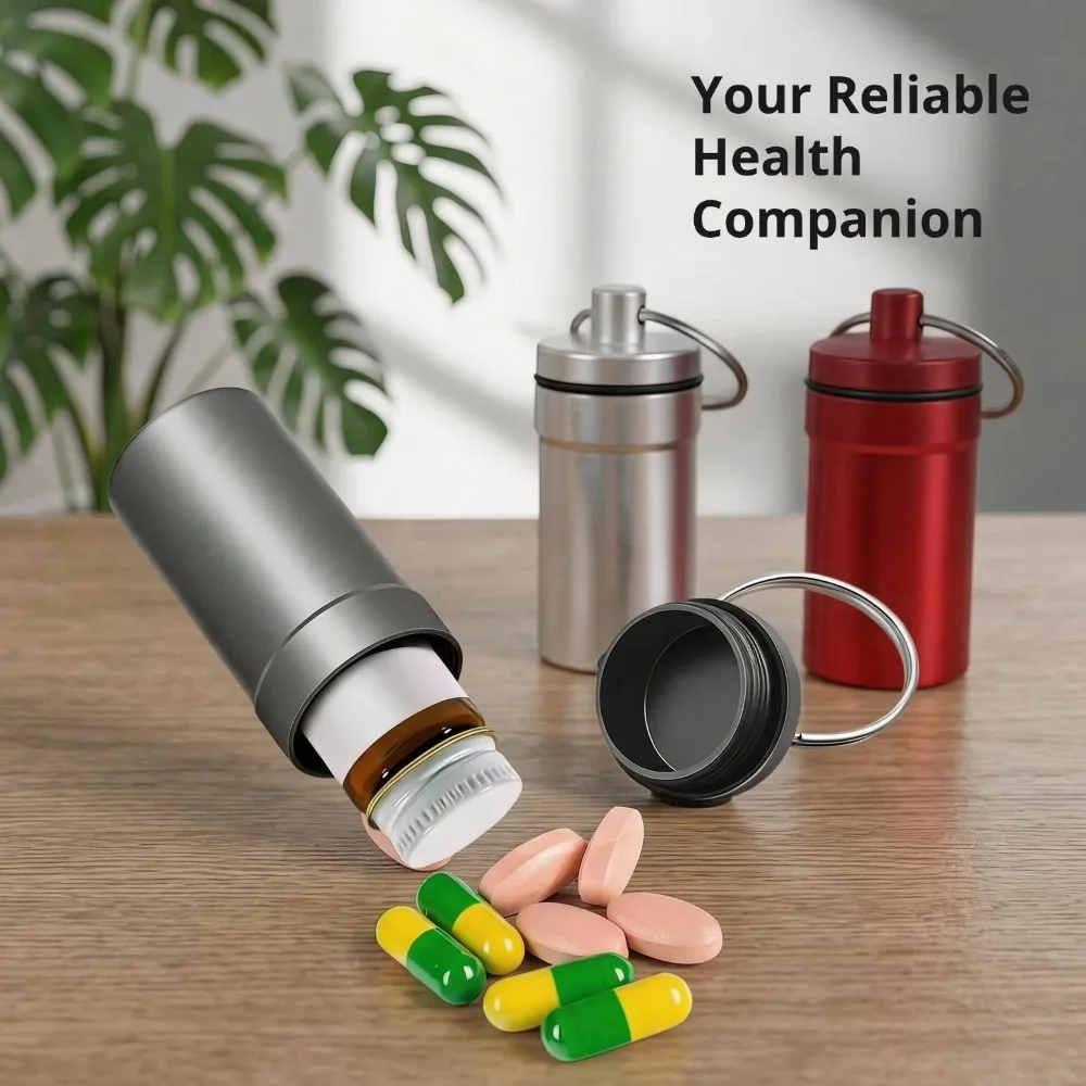 New Hot Waterproof Portable Travel Aluminum Pill Container Case Emergency Keychain Pill Holder for Medicine Organizer Dispenser