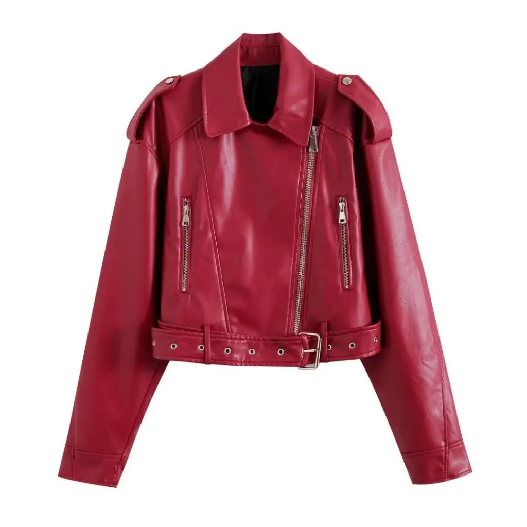 Chaqueta de moto de cuero PU para mujer Otoño Invierno estilo europeo americano ropa de calle con personalidad