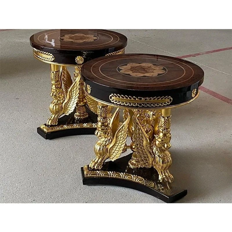 for High-end designer custom 24k gold leaf side table set living room end wood side table gold solid table