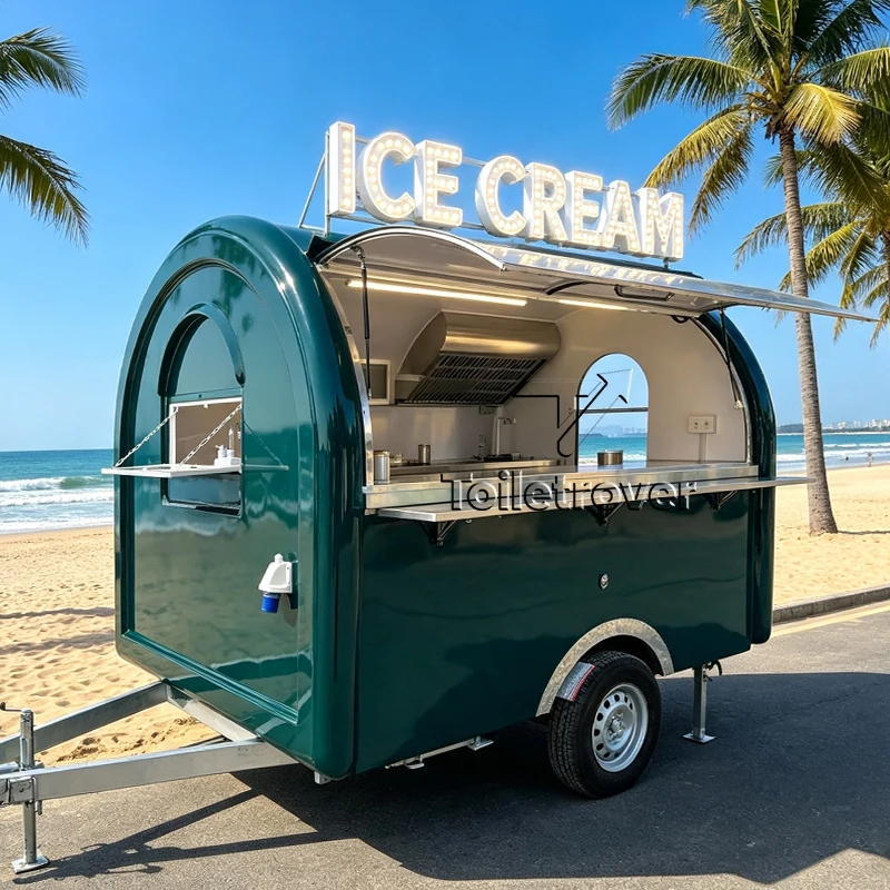 Ice Cream  Mobile Food Trailer Green Retro Food Truck Custom Concession  Food Trailer with Fully Equipped Kitchen for sale