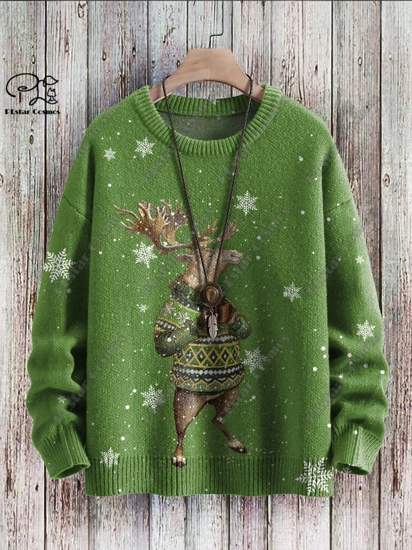 Pull chaud d'hiver décontracté unisexe, série animale d'impression 3D, lapin, chien, wapiti, hippopotame, motif imprimé, pull moche, nouveau style