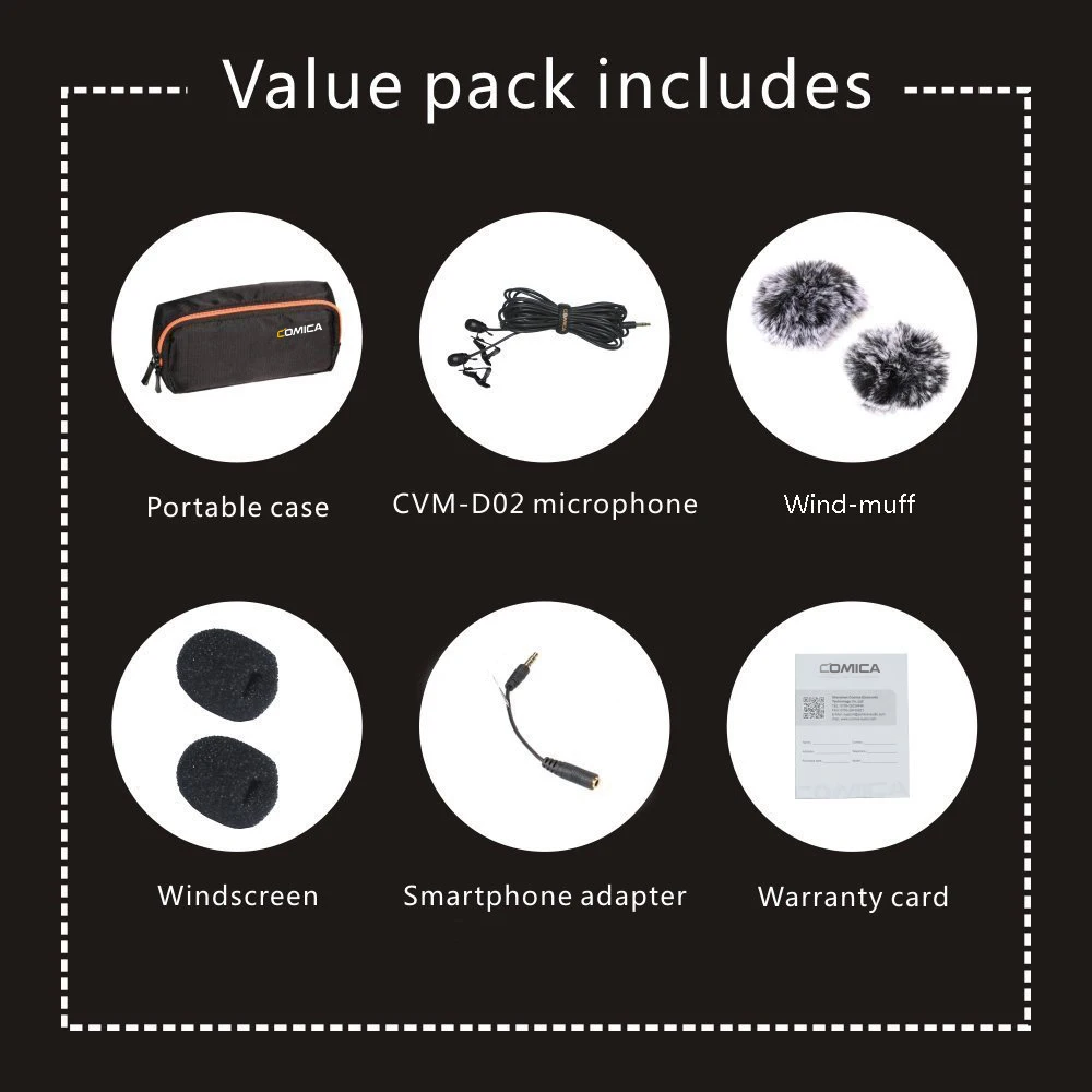 Comica CVM-D02 Dual Lavalier Lapel Microphone Clip-on interview mic for iPhone Android Smartphone for Sony Canon Nikon Cameras