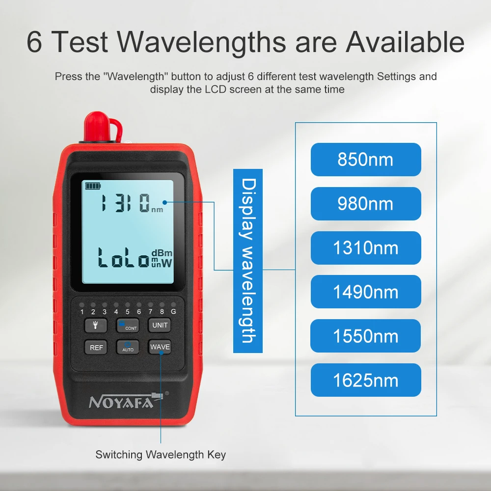 NOYAFA NF-908 مقياس الطاقة الضوئية FC SC ST جهاز اختبار الألياف البصرية شاشة الكريستال السائل محدد الأعطال البصرية كابل الشبكة تستر