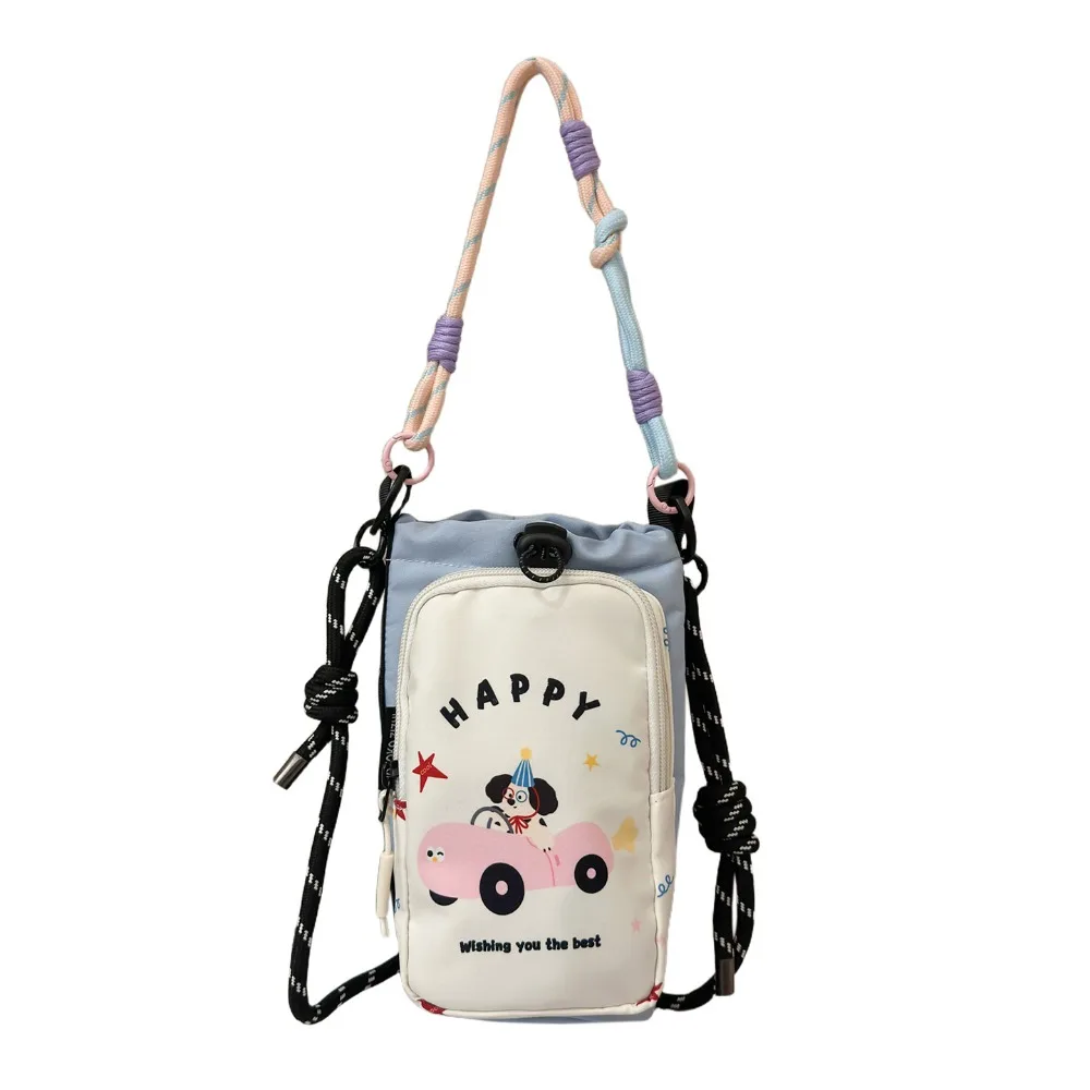 

Dopamine Style Water Bottle Bag Cartoon Printed Bucket Shape Fashionable Crossbody Bag Versatile Portable Lightweight Bag Hiking