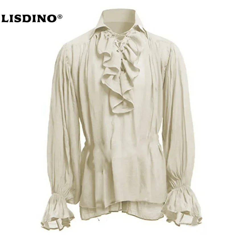 

1Medieval Viking Halloween Costumes Autumn Casual Shirts Steampunk Cosplay Bandage Long Sleeve Ruffled Shirt Gothic Blouse Tops