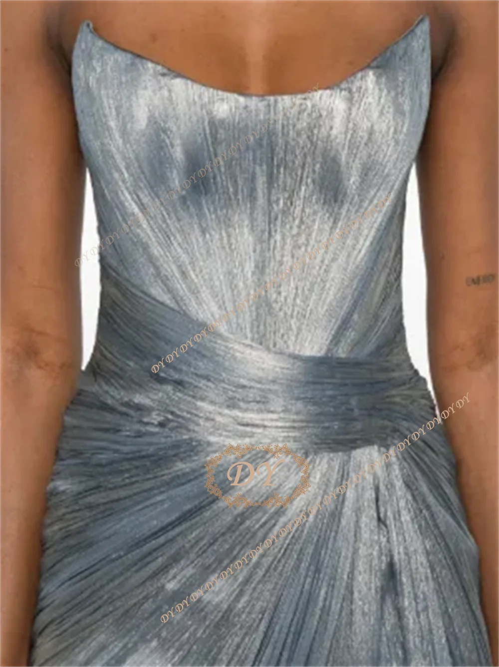 DY Elegante trägerlose Meerjungfrauen-Abschlussballkleider, plissierte Glitzer-Organza-Abendkleider in Bodenlänge, maßgeschneiderte Vestidos De Fiesta