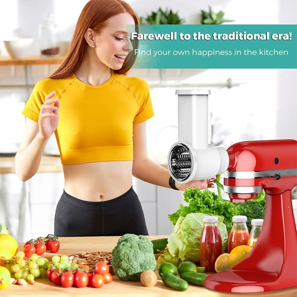 New Slicer Shredder Attachments, Fresh Prep Vegetable Slicer for Kitchenaid Stand Mixer, Salad Maker with Cleaning Brush