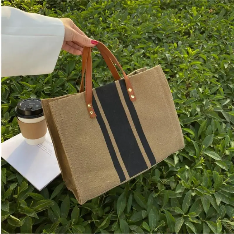 1pc Handbag Briefcase Large Capacity Commuting Simple Fashion Shoulder Crossbody Canvas Bag