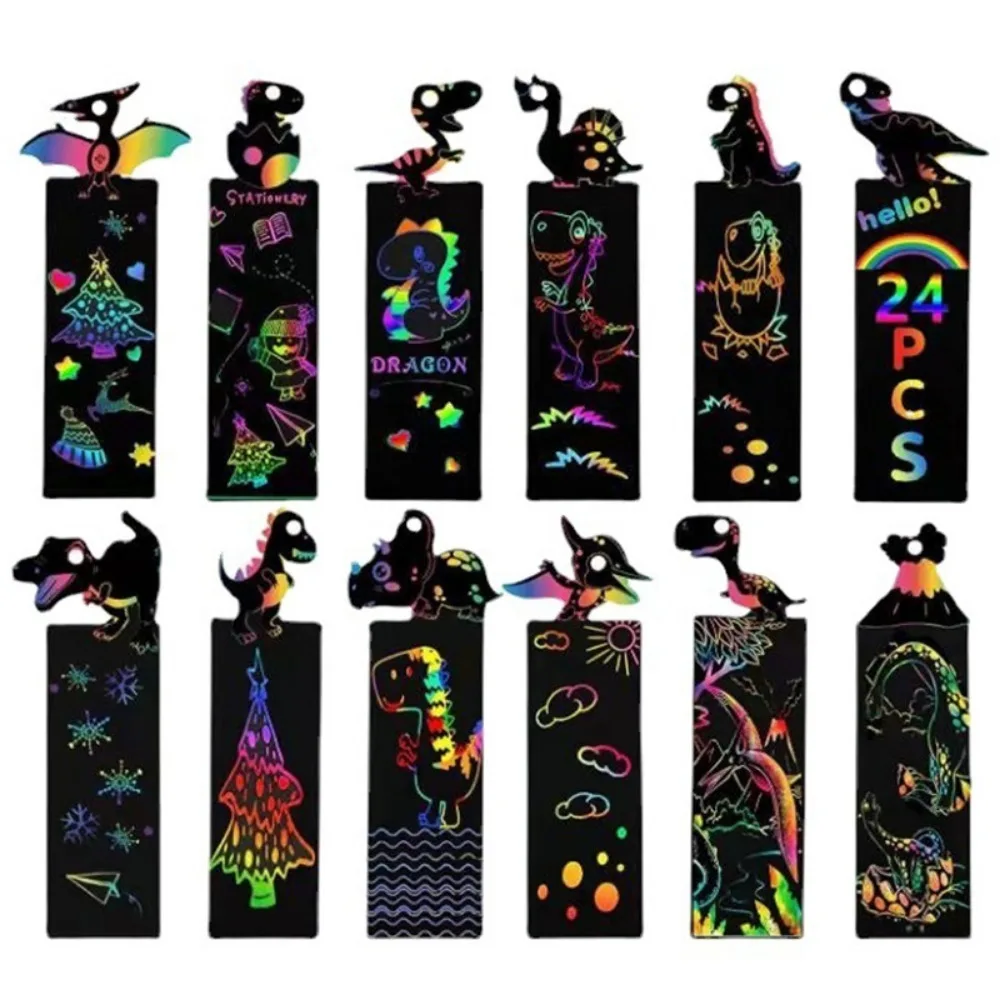 12 Pcs Animal Bookmarks Scratch Drawing Paper Diy Magic Scratch Art Kids Painting Book Creative Card Educational Toy with Tools