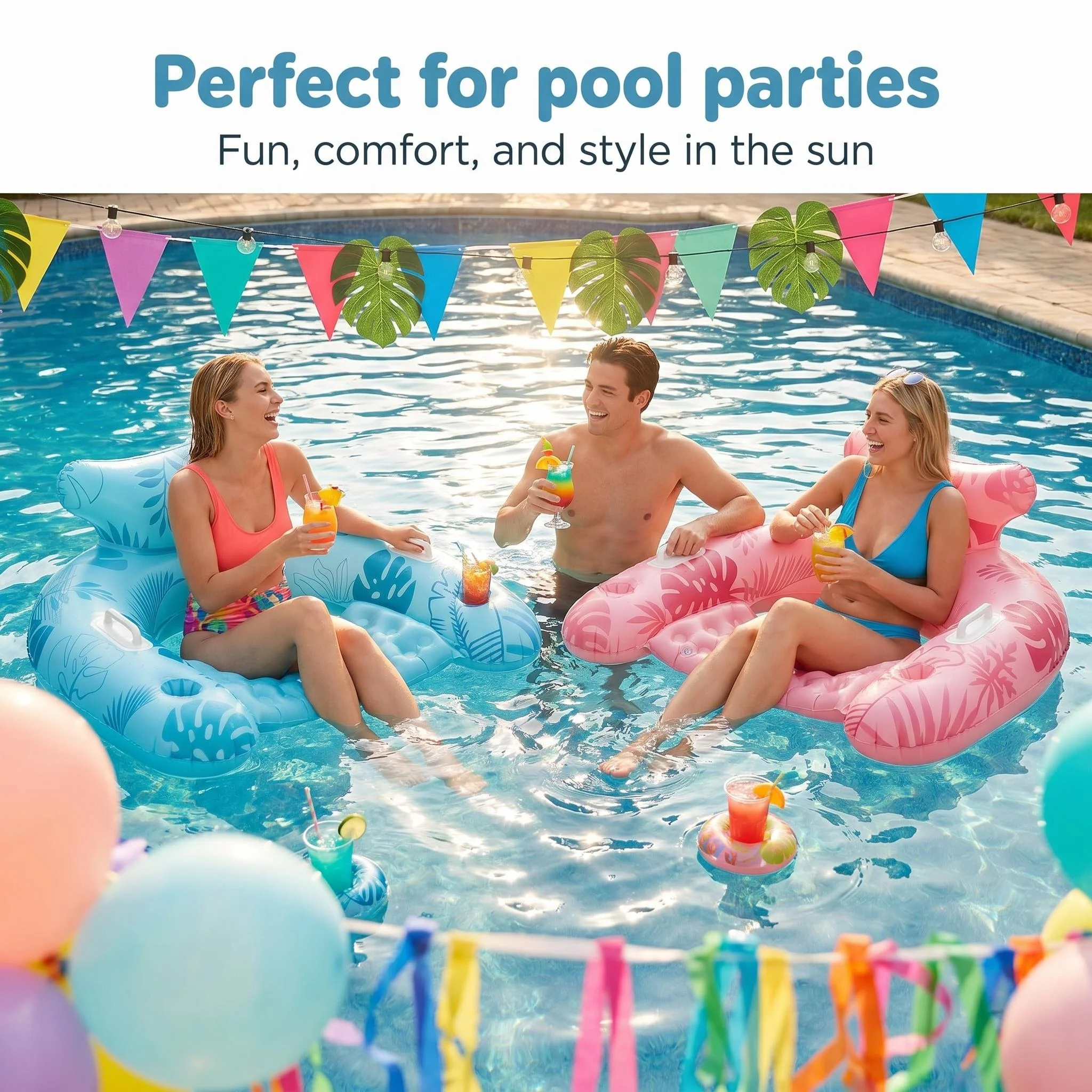 Inflatable Water Hammock Recliner Float Chair with Cup Holders, Portable Floating Swimming Mattress Pool Lounge Bed, Adult Water Floaties for Sea Swimming Pool Summer Party Relaxing Water Fun