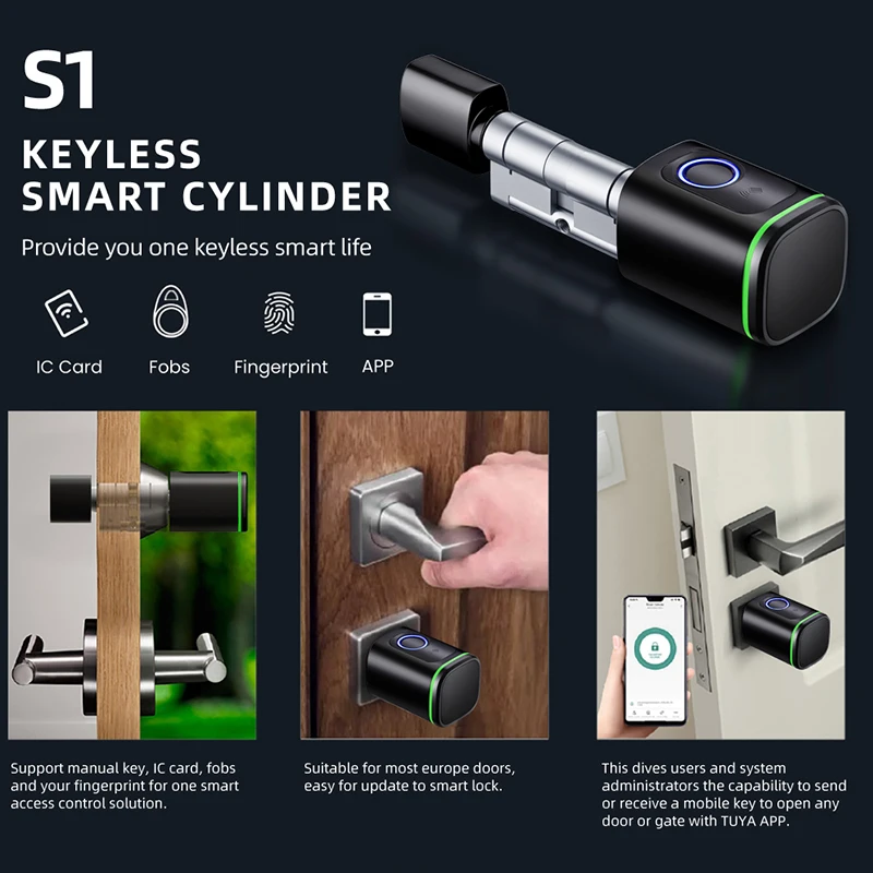 AVATTO Tuya BLE Smart Electronic Door Lock DIY Cylinder Core Fingerprint/Smart Card/Password/Key Unlock/USB Emergency Charge