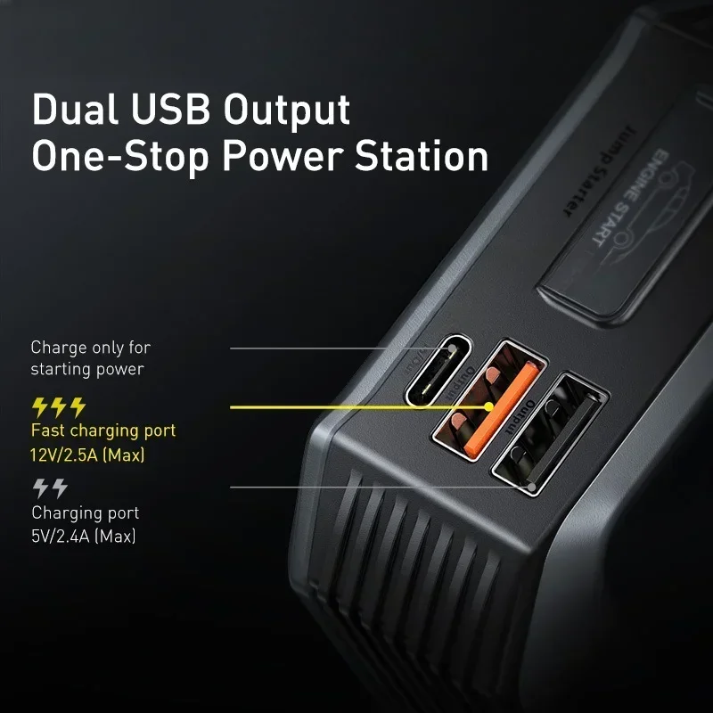 For Baseus Emergency High Power 12V 2000A Start 20000mAh Peak Super Energy Car Jump Starter