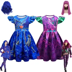 New Descendants Evie Mal Cosplay Costume Child Girls Dress+Bag+Wig Set Descendants 3 Evie Mal Dress Halloween Kid Birthday Gifts