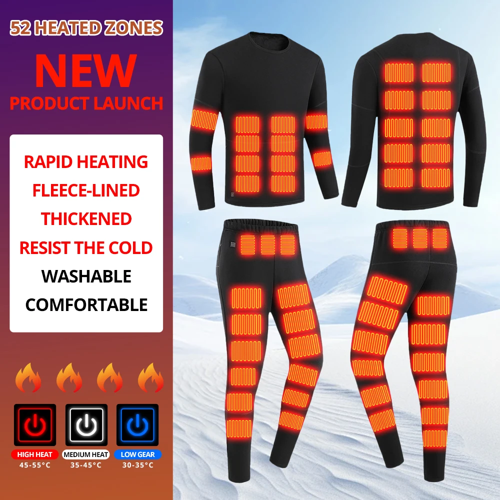 

52 Areas Winter Heated Jacket Electric Heating Men's Ski Suit USB Electric Heating Clothing Fleece Thermal Long Johns