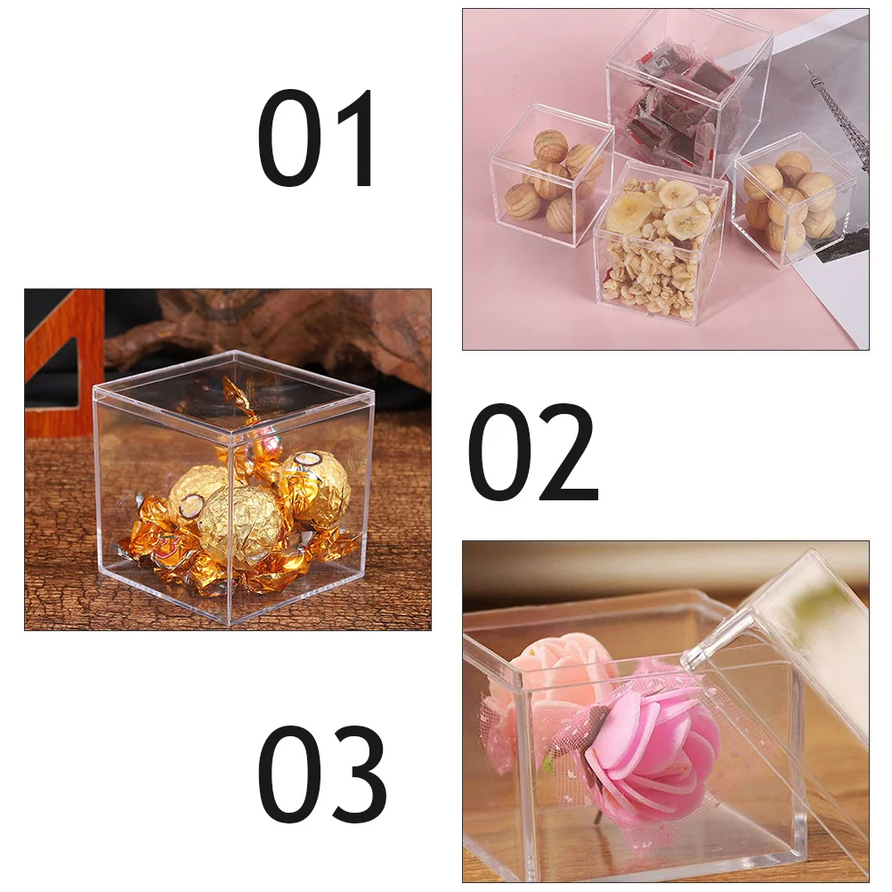 

12 Pcs y Packaging Plastic Sweets Boxes Transparent Square Plastic Sweets Storage Gift Boxes For Parties Weddings