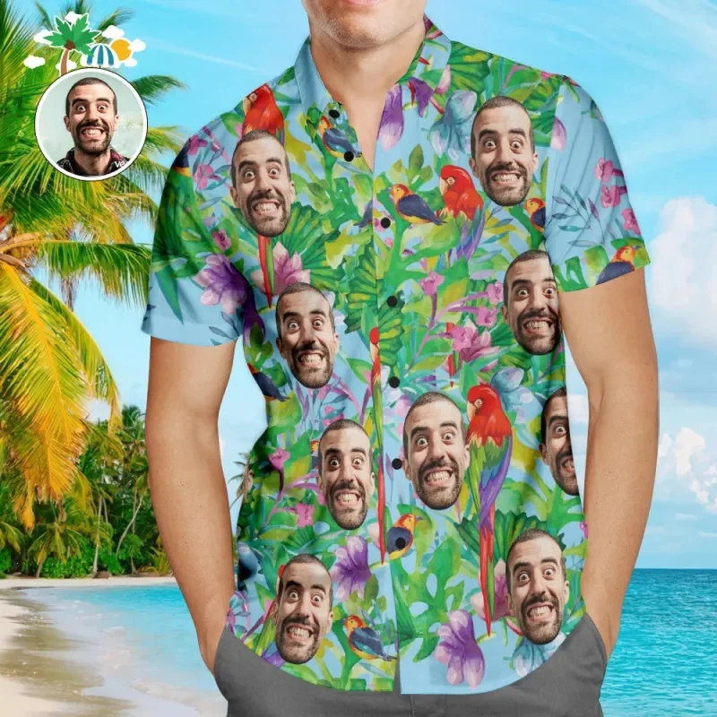 3D Printed Funny Face Hawaiian Shirts Custom Fashion Personalized Beach Shirts Lapel Short Sleeves Floral Shirt Unisex Tops