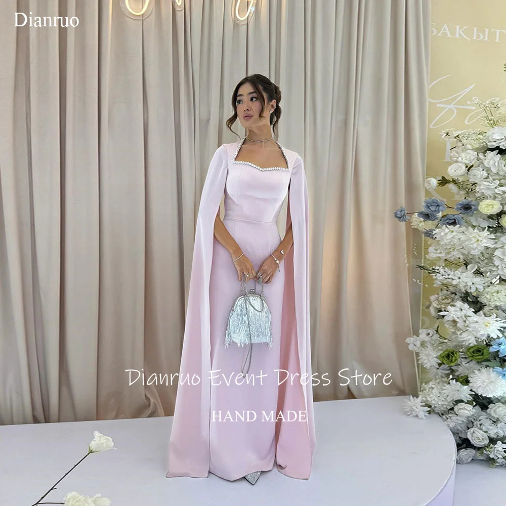 Dianruo блестящее вечернее платье с кристаллами, атласное прямое винтажное платье для особых случаев, розовые халаты с длинными рукавами, вечернее платье по индивидуальному заказу