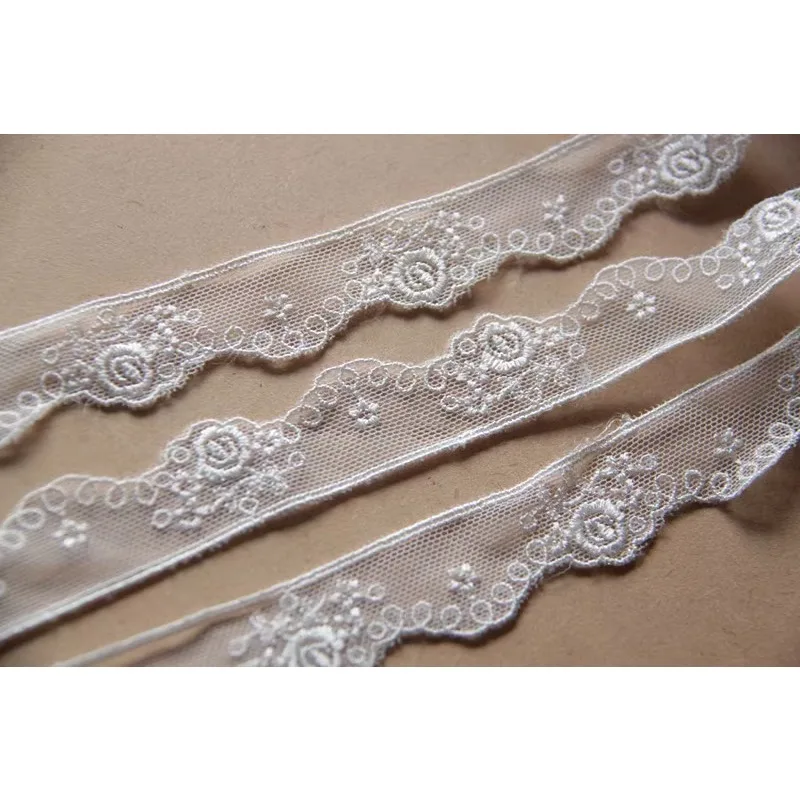 (1 yards/roll) White lace fabric 2024 high quality handmade DIY clothing accessories version of small rose mesh embroidery