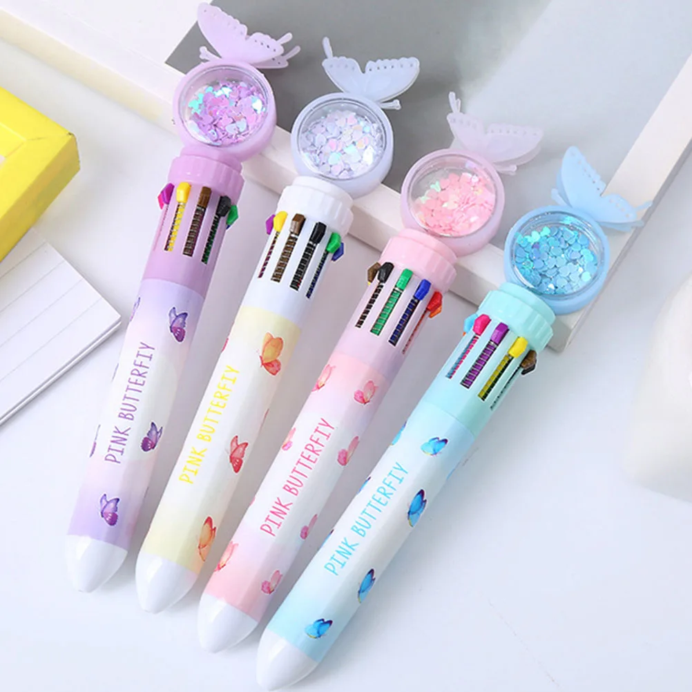 

4 Pcs Sequin Ballpoint Pen Multi Color Children's Colored Pens Bullet Refill Coloured for Journaling Multicolored