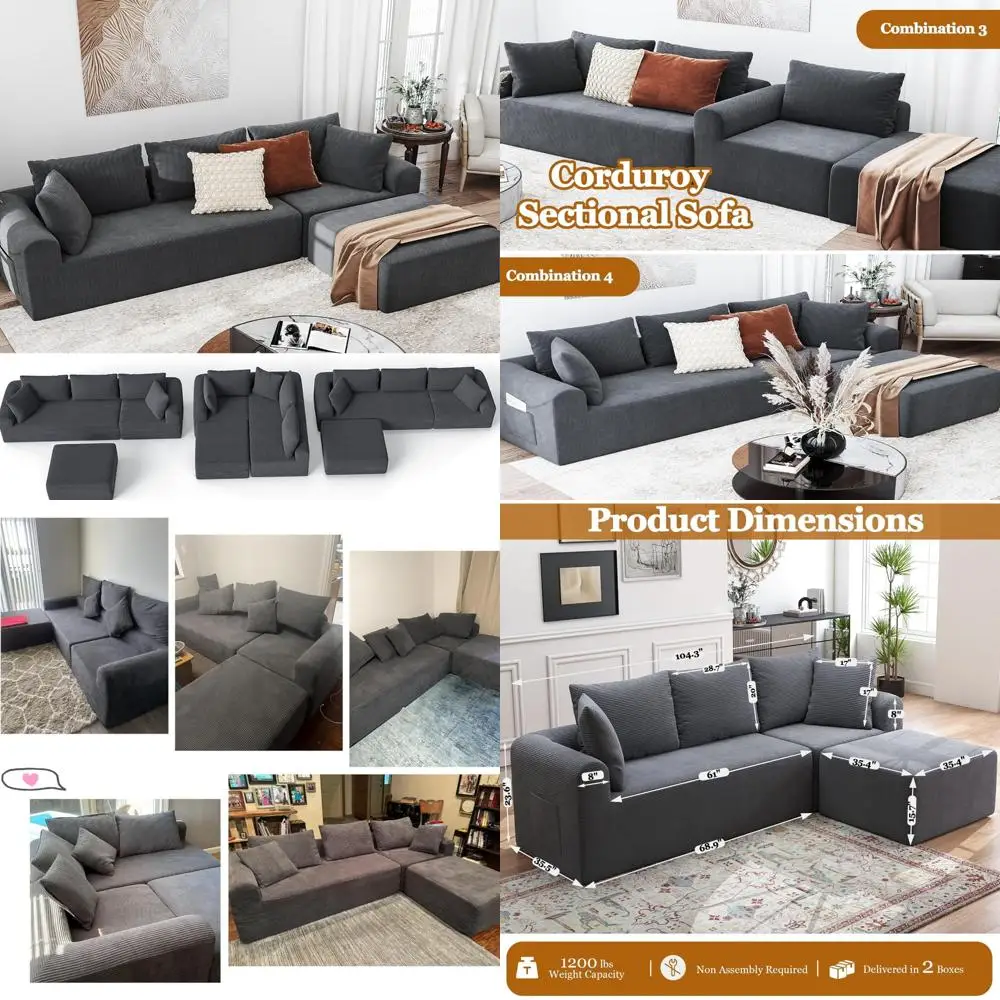 Современный секционный диван с L-образным шезлонгом, модульный диван с глубоким сиденьем для гостиной и спальни, удобная мягкая мебель