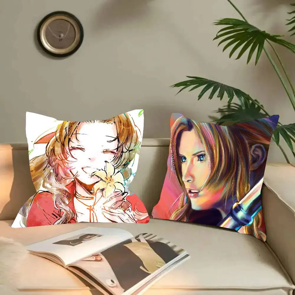 Aerith Anime Game Character F-FINAL FANTASY VII Pillow Case Fashion Square Pillowcase Bedroom Sofa Room Ins Decoration Leisure