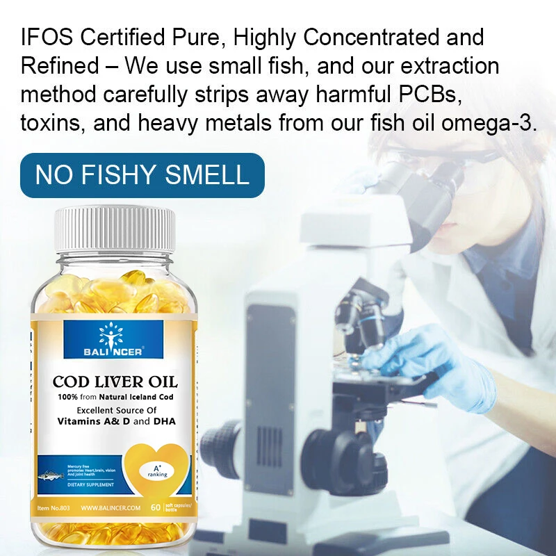 Pure Cod Liver Oil with Vitamins A, D, and DHA Supports Clear Vision, Healthy Bones, and Intellectual Development (1-10bottle)