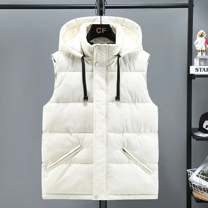 الرجال أسفل سترات القطن الخريف الشتاء أكمام جاكيتات موضة مقنعين سميكة الدافئة ملابس خارجية غير رسمية الرجال البضائع صدرية #5