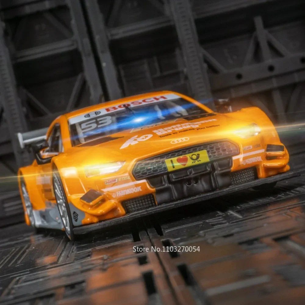 1:32 AUDI RS5 DTM Cars Alloy Toys Diecast Metal Models Doors Opened Sound Light Pull Back Toy Vehicles Collection Kids for Gifts