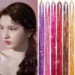 Oropel brillante para niña, hebras de color arcoíris, tocado para niña, extensiones de cabello postizo láser, tira de purpurina decorativa, 42 pulgadas