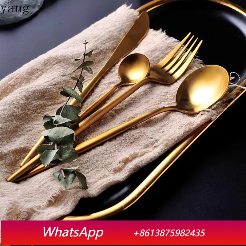 

LMM stainless steel western tableware full set steak golden fork spoon plate set
