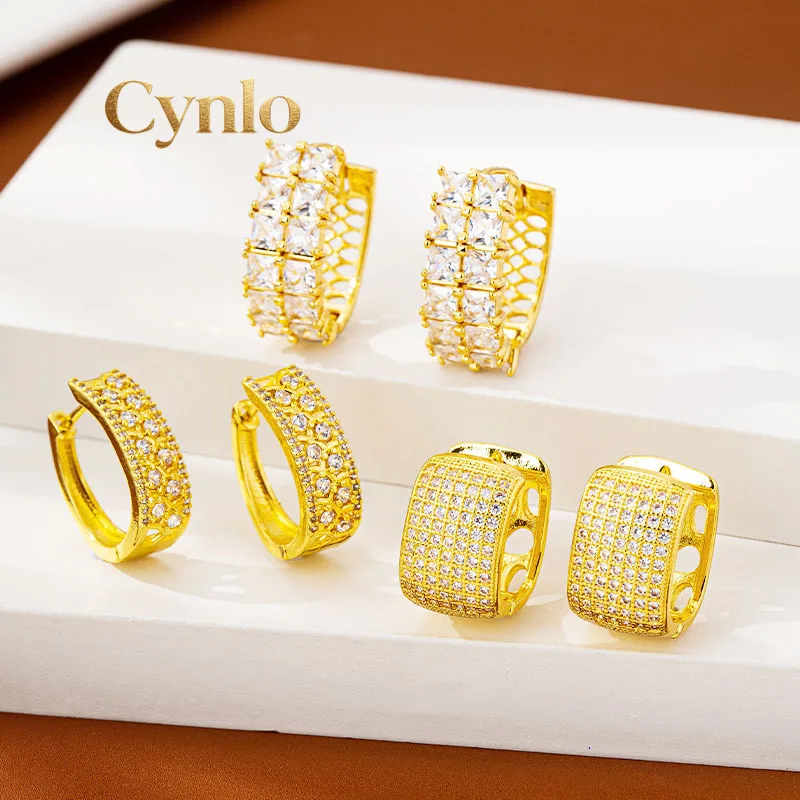 Cynlo Jewelry Women 24K Gold AU999 Diamond-Inlaid Geometric Clasp Earrings - Pure gold, trendy design, practical clasp, ideal fo