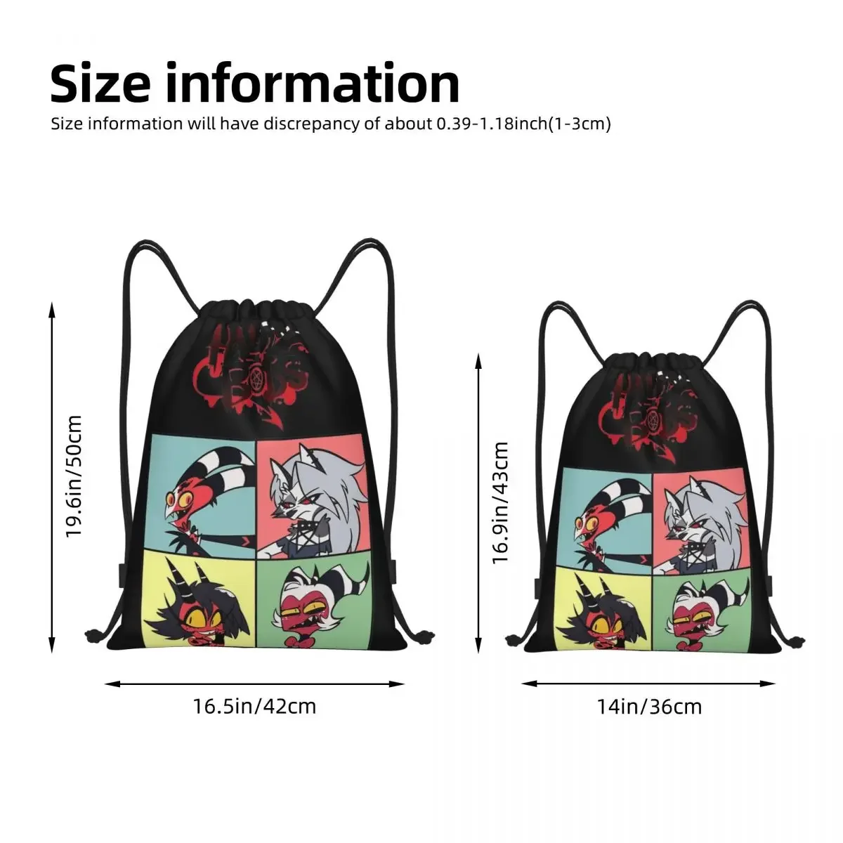 Helluva  Cartoon Drawstring Bags Sports Backpack Gym Sackpack Water Resistant Loona Millie Blitzo String Bag for Working Out