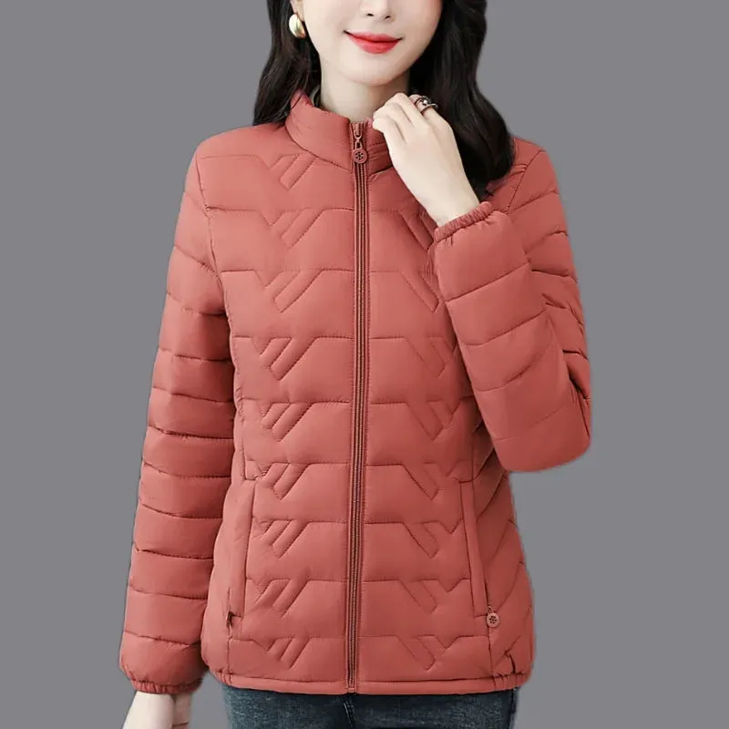 Jaqueta de algodão para mulheres, gola alta, manga comprida, casaco quente, parka feminina, moda simples, outono e inverno, nova