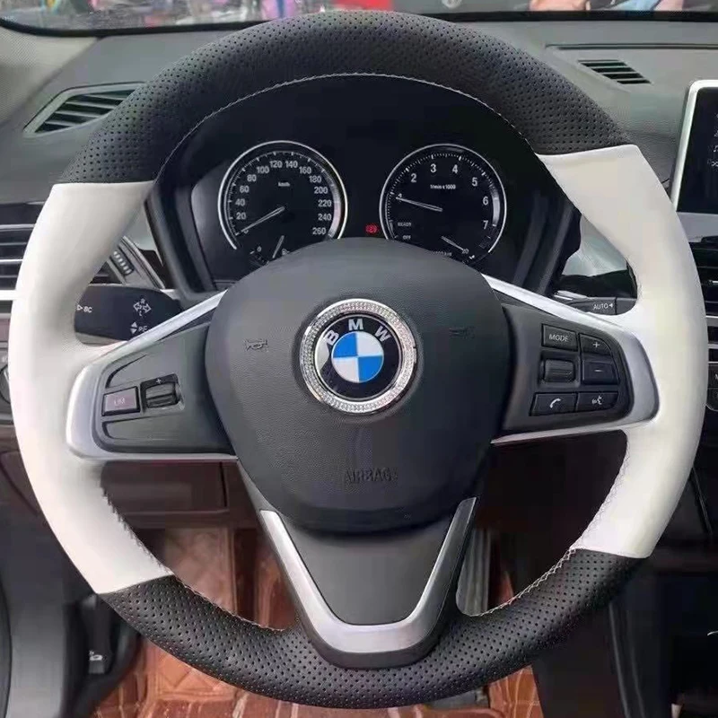 For BMW F45 F46 X1 F48 2015-2019 X2 F39 2018-2019 Hand Stitched Suede Wear-resistant Car Steering Wheel Cover